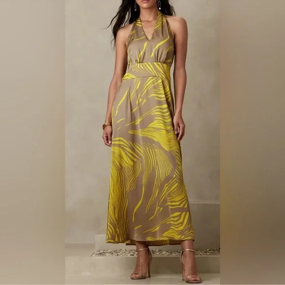 Banana Republic | Dresses | Banana Republic Halter Maxi Dress Brown And  Yellow Size | Poshmark